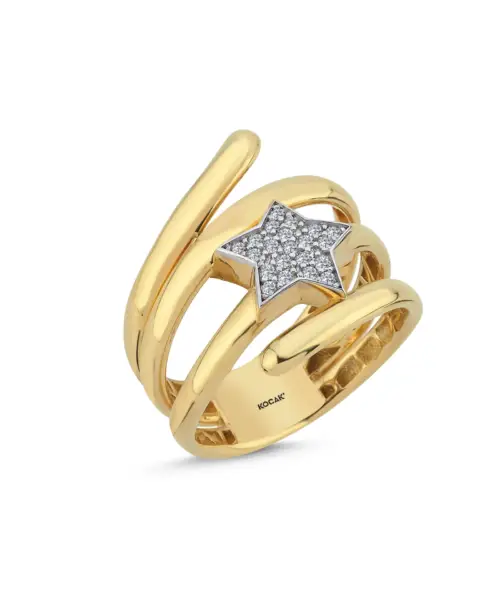 14 Ayar Yıldızlı Tasarım Altın Yüzük