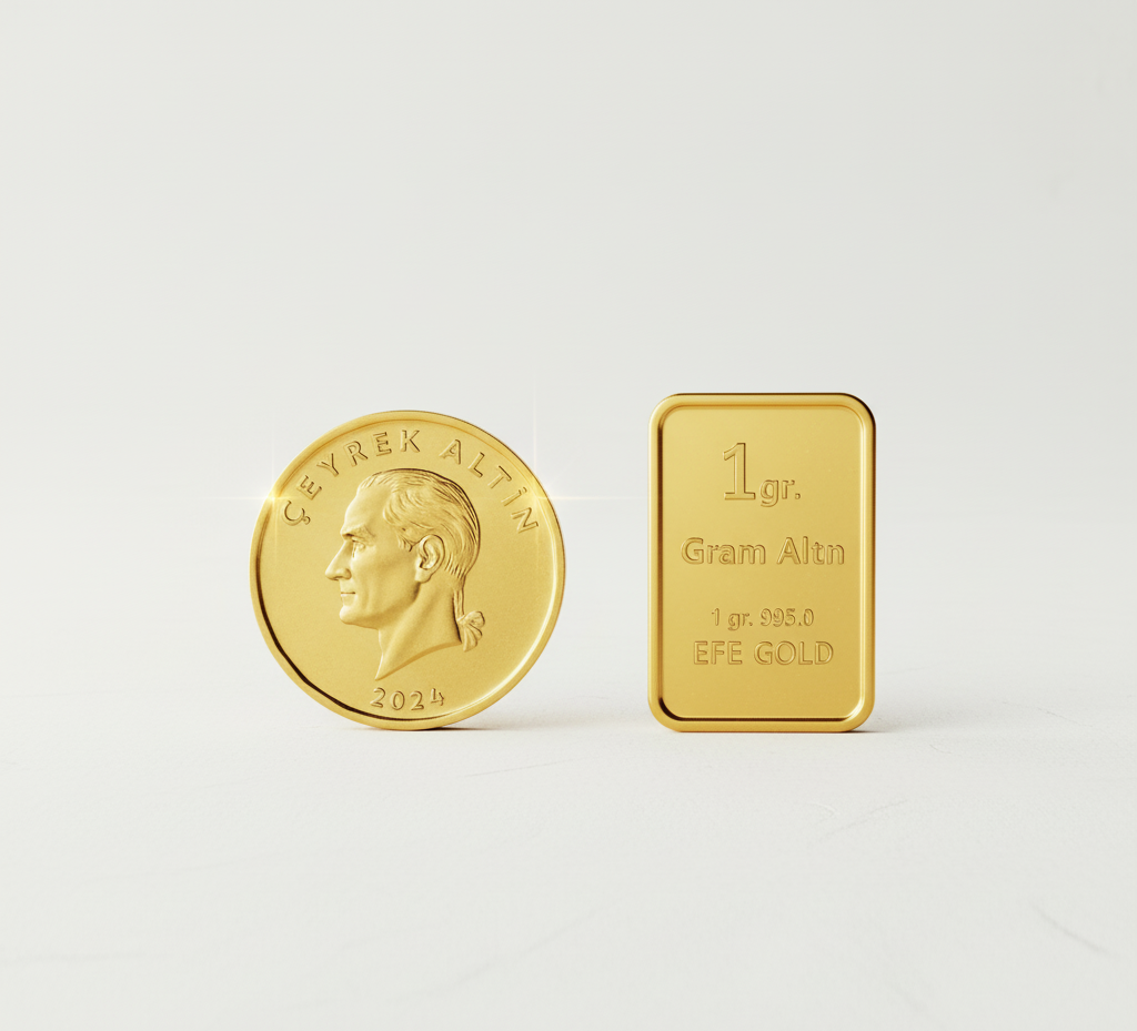 Küçük birimlerde gram altınlar ve Efe Gold hediye paketleme örneği