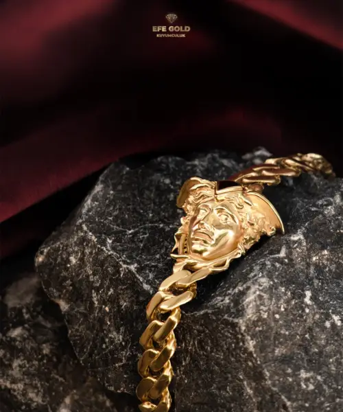 Medusa Figürlü Gurmet Zincir Altın Bileklik - Ankara Koleksiyonu