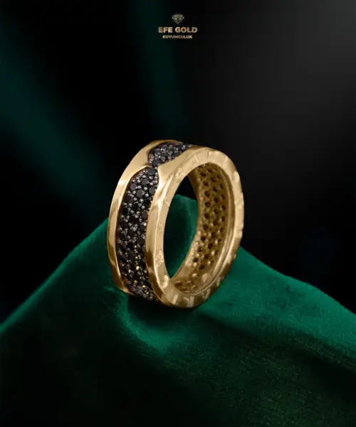 Siyah Taşlı Tamtur Alyans Stil Altın Yüzük - Ankara Koleksiyonu