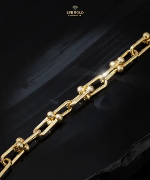 T Koleksiyonu Top Detaylı Altın Zincir Bileklik