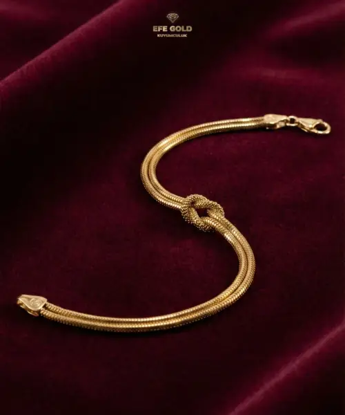 Çift Sıralı Düğüm Tasarım Altın Bileklik